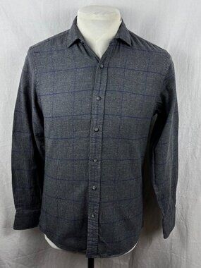 Proper Cloth Canclini Beacon Flannel Shirt Grey Blue Glen Plaid Cotton Small